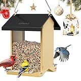 iBorn Bird Feeders for Outdoors,Bird Feeder with Weatherproof Metal Roof & 8 Drain Holes,Fully Detachable Birdfeeder Design,Easy Clean & Refill,Chew-Proof PC Windows,3.2 Lbs Capacity,Black Roof