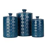 10 Strawberry Street Diamond Embossed Kitchen Canister Set, Set of 3, Diamond Blue