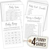 WOODAMORE Funny Baby Shower Games Gender Neutral, White 4 Game Card Set