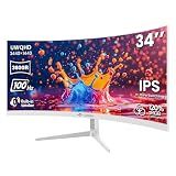 CRUA 34 Inch 21:9 UWQHD 100Hz IPS Ultrawide Curved Monitor, Speakers, White
