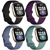 Dirrelo Bands Compatible with Fitbit Sense/Versa 3 / Versa 4 / Sense 2, Soft TPU Sport Strap Band, Replacement Wristband for Women Men, 4Pack Small, Black Modena Bluegrey Pinegreen