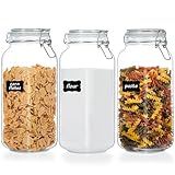 Vtopmart 78oz Glass Food Storage Jars with Airtight Clamp Lids, 3 Pack Large Kitchen Canisters for Flour, Cereal, Coffee, Pasta and Canning, Square Mason Jar with 8 Chalkboard Labels