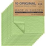 SUPERSCANDI 10 Pack Swedish Dishcloths for Kitchen - 100% Biodegradable & Compostable Reusable Paper Towels Washable, Food-Safe & Without Plastic - Dish Rags Suitable for Any Surface, Apple Green