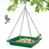 Large Hanging Bird Feeder Tray, Platform Spacious Birds Feeder with Mesh Tray, Sturdy and Drainage Bird Feeder for Bluebirds Cardinals Goldfinches (8.5 inch, Green)
