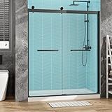 Sliding Shower Door, 57-60" W x 72" H Glass Shower Door, 5/16" (8mm) SGCC Clear Tempered Glass, Quiet Soft-Close, Explosion-Proof Film Nano Coating (Matte Black)