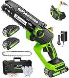 Mini Chainsaw Cordless, 6 Inch Electric Chainsaw with 2 Battery, Handheld Battery Powered Chain Saw with Auto Oiler, Yard Tools Saw for Wood Cutting Tree Cutter, Holiday Day Gift for Men, Dad, Husband