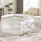 Sweetcrispy Plastic Dog Playpen - 6-Panel 24" Expandable & Durable Pet Fence for Medium Dogs - Indoor & Outdoor Portable Puppy Playpen with Secure Locking Door, White
