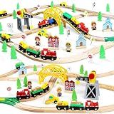 TOY Life Wooden Train Set with Crane, 60-Pc Track, Boys 3-8