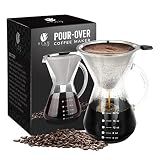 Bean Envy Pour Over Coffee Maker - Glass Dripper with Steel Filter 20 Oz
