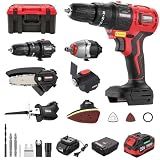 TEENO Brushless Power Tool Combo Kit, 6-in-1 Cordless Interchangeable Multi-Tool Set (Drill, Impact Wrench, Oscillating Tool, Reciprocating & Chain Saws, Sander), 3Ah Battery, USB Adapter & Hard Case