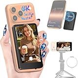 Moman Vlog Selfie Monitor Screen for iPhone 7-17 Series, 4K 60fps & Encrypted Private P2P Wireless, Magnetic Back Camera Monitor, 164 ft Range for TikTok, YouTube, Vlog Photo & Video Kits, Matte Black