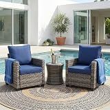 Decksplore 2 Piece Outdoor Patio Sofa Chairs Set, Wicker Armchairs with 4.3" Thick Cushions & High Backrests, All-Weather Rattan Porch Chairs, Patio Furniture Set for Balcony, Deck,(Blue)
