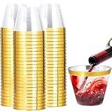 I00000 200 Pack Gold Plastic Cups, 9 OZ Elegant Gold Rimmed Plastic Cups