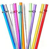 ALINK 10.5 in Long Reusable Plastic Straws with Brush, Tritan Hard Plastic Tumbler Straws, 10 Rainbow Colored Replacement Straw for 16 OZ 20 OZ 30 OZ Stanley, YETI, Starbucks Tumblers, Mason Jars