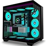 AMANSON PC CASE ATX 9 PWM ARGB Fans Pre-Installed, Mid-Tower Gaming PC Case, Panoramic Tempered Glass Computer Case with Type-C,360mm Radiator Support，Black