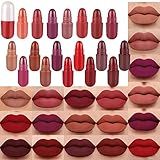18 Pcs Mini Capsule Makeup Lipstick Pills Set, Matte Stain Set, Lápiz Labial Rojo Women Nude Brown Dark Red Matte Matt Lipsticks Cute Lip Stick Purse Set Labiales Matte Larga Duracion 24 Hrs