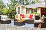 Vongrasig 6 Pieces Outdoor Patio Furniture Set, PE Wicker Rattan Sectional Sofa Patio Conversation Sets with Coffee Table for Garden, Backyard, Poolside (Beige)