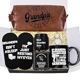 JoycuFF Fathers Day Gift for Grandpa Best Grandpa Gift Set for Men with Toiletry Bag Coffee Mug Socks Candle Keychain Birthday Christmas Grandfather Gift from Granddaughter Grandson