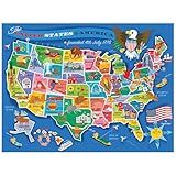 RoseArt Map of USA Puzzle for Kids – 100 Large Pieces, 24" x 18" – Educational United States Puzzle with Fun State Illustrations – Made in USA – Learning Toy for Ages 6+