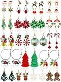 23 Pairs Christmas Earrings for Women Xmas Holiday Dangle Earrings Christmas Stud Tree Snowflake Bow Bells Light Earrings Bulk Cute Christmas Party Jewelry Gifts