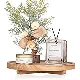 Round Decorative Tray Wood Bathroom Counter Organizer Farmhouse Kitchen Decor Wooden Riser for Soap Dish, Perfume, Candle, Sponge, 10" - Brown