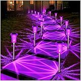 DenicMic Solar Lights Outdoor 10 Pack Waterproof Purple LED Stainless Steel Stake Outside Lights for Yard Pathway Garden Driveway Walkway Landscape Path Lighting Halloween Decorations Outdoor