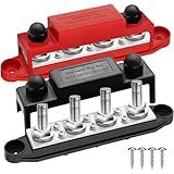 250A 12V Bus Bar Marine 12V,Power Distribution Block with Cover with 4 x 3/8”Post 6 x #8 Screws Terminals,Battery Bus Bar with 4PCS Battery Lugs and 4PCS Heat Shrink Tubing for Car Boat Solar Wiring