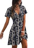 Dresses for Women 2026 Casual Wrap Knee Length Cottagecore Flora Navy 03 XL