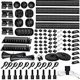 [313Pcs] Cable Management Kit, 67 Adhesive Cable Clips, Topavatop Desk Cord Organizer, 22 Reusable Cable Strap, 4 Cable Sleeve Split, 200 Nylon Cable Zip Ties with 20 Mounts for TV Office Home, Black