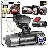 4K+2K+2K 3 Channel Dash Cam Front and Rear, 128GB Card Included, Dash Camera for Cars 5.8G/2.4G Dual Wifi, Built-in GPS, Night Vision, WDR, 170°Wide Angle, G-Sensor Emergency Lock, 24H Parking Monitor