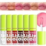 Meilury 6 PCS Hydrating Lip Oil, Big Brush Head Lip Glaze Shiny Transparent Lip Glow Oil, Nourishing & Non-sticky Long Lasting Fresh Clear Smooth Lip Care Plumping Lip Oil (SET B)