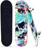 Skateboards for Adults Youths Teens Girls Boys Beginners Pro,31''x8'',7-Layer Maple,Double Kick Concave,Fascinating Cool,Solid&Durable (Skull)