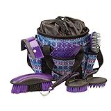 Weaver Equine Horse Grooming Kit, 7-Piece Horse Brush Set with Organizer Tote Bag, Hoof Pick, Comb, Sweat Scraper, Equine Tools for Daily Grooming, Purple Geo