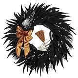 Huadanbor Halloween Wreaths for Front Door, 26inch Halloween Wreath, Black Wreaths, It's with Skull Hands and Abstract Witch Shapes, for Wall, Window, Door, Garden and Offices Decor. (Black)