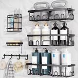 Veken Shower Caddy 6-Pack with Hooks, Bathroom Organizers & Storage, Black