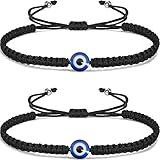 VIBILIA 2 Pcs Evil Eye Bracelets for Women Men Handmade Braided Kabbalah Good Luck Bracelet Rope Cord Thread Friendship Bracelet Adjustable String Minimalist Jewelry - Black