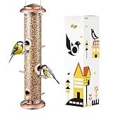 iBorn Metal Bird Feeders Brushed Copper Wild Bird Feeder for Outdoors Hanging All Metal Brushed Copper Finishing 15 Inch 6 Port(Seed is not Included)