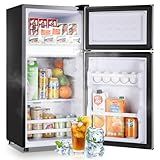 DEMULLER 2.4 Cu.ft Mini Fridge with Double Doors Silver Small Refrigerator with Separate Freezer & 7 Adjustable Temperature Control, Tiny Size & Personal Fridge Ideal for Office Apartment Dorm