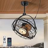 CROSSIO 23'' Outdoor Ceiling Fans with Lights, Gazebo Fan Wet Rated Remote&APP Control, Dimmable Hanging Fan with Plug in Cord for Patio Pergola