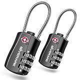 GIVERARE 2 PCS TSA Approved Luggage Locks, Combination Travel Cable Lock, Re-settable 3-Digit Padlocks with Alloy Body, Keyless Travel Sentry Accepted Padlock for Gym Locker, Golf Bag Case-Black
