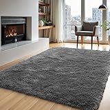 Zentavio Area Rugs for Living Room Grey Rugs for Bedroom 4x6 Carpet Fluffy Furry Soft Shag Aesthetic Plush High Pile Gray Throw Rug for Nursery Kids Room Dorm