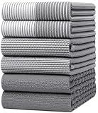 Premium Kitchen Towels (20”x 28”, 6 Pack) | Large Cotton Dish Towels | Flat & Terry Highly Absorbent Kitchen Linen Set with Hanging Loop | Gray