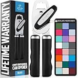 Zulay Kitchen Heavy Duty Stainless Steel Can Opener Manual with Bottle Opener - Rust Proof Manual Can Opener With Turn Knob & Comfy Soft Grip Handles - Black