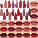 evpct 18Pcs Mini Pills Lipstick Capsule Set for Women Waterproof Long Lasting Deep Red Matte Small Magic Permanent 24 Hour Lipstick Bulk Samples Sampler labiales mate 24 horas originales 02