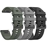 ANCOOL for Fenix 5/6/7 Band 22mm Soft Silicone Watch Bands Compatible With Garmin Fenix 5 Plus/6 Pro/8 47mm/7 Pro/Approach S60/S62 Band(Black,Grey,Army Green)