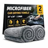 2 Pack Professional Large Microfiber Car Drying Towels (31" x 24"), Microfiber Towels for Cars, Scratch Free, Lint Free, Highly Absorbent Quick Drying Towel Cloth for Cars, Trucks Boats, Car Detailing