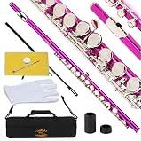 Glory Closed Hole C Flute With Case, Tuning Rod and Cloth and Gloves pink