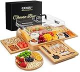 CAWIU Charcuterie Board with Lid – Large Bamboo Cheese Board Set with Utensils & Drawers – Housewarming, Wedding Gifts for Couples, Serving Tray with Cover (Black)