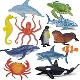 Beetots Ocean Sea Life Toy Figures Set for Kids, 12 PCS Realistic Marine Animals with Shark, Dolphin, Sea Turtle, Penguin, Seal, Clownfish, Crab, Ocean Animal Figure Toys for Boys Girls Toddlers