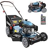 SENIX 201cc 22" 3-in-1 Gas Lawn Mower, Single Speed Rear Wheel Self-Propelled Mower, Mulching, Bagging, Discharging, 6 Cutting Height Adjustable, for Garden Yard
